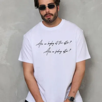 Λευκό Ανδρικό Oversize Ποδήλατο Λαιμό Τυπωμένο T-shirt 2