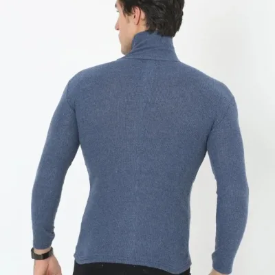 Men's Indigo Slim Fit Turtleneck Stretch Ribbed Bodysuit 2