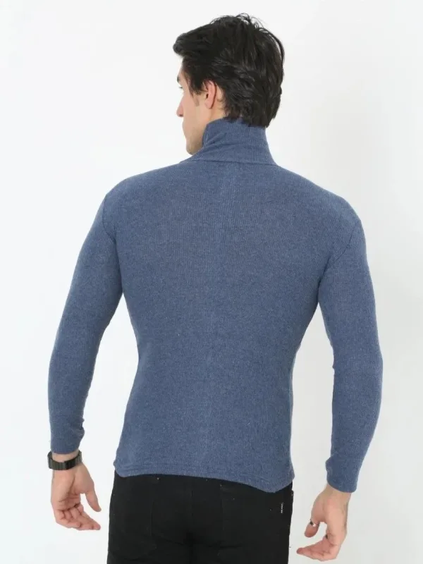 Men's Indigo Slim Fit Turtleneck Stretch Ribbed Bodysuit 2