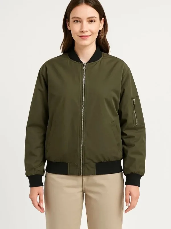 Dámská khaki bomber bunda s kapsami, prošívaná, podšitá a voděodolná 3