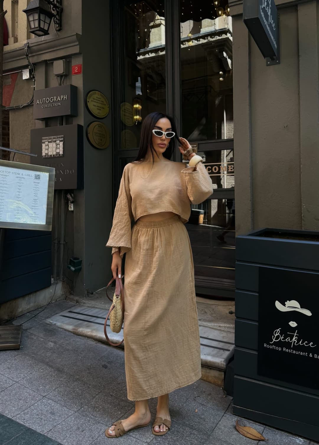 Bluz Ve Etek Müslin Takım Camel