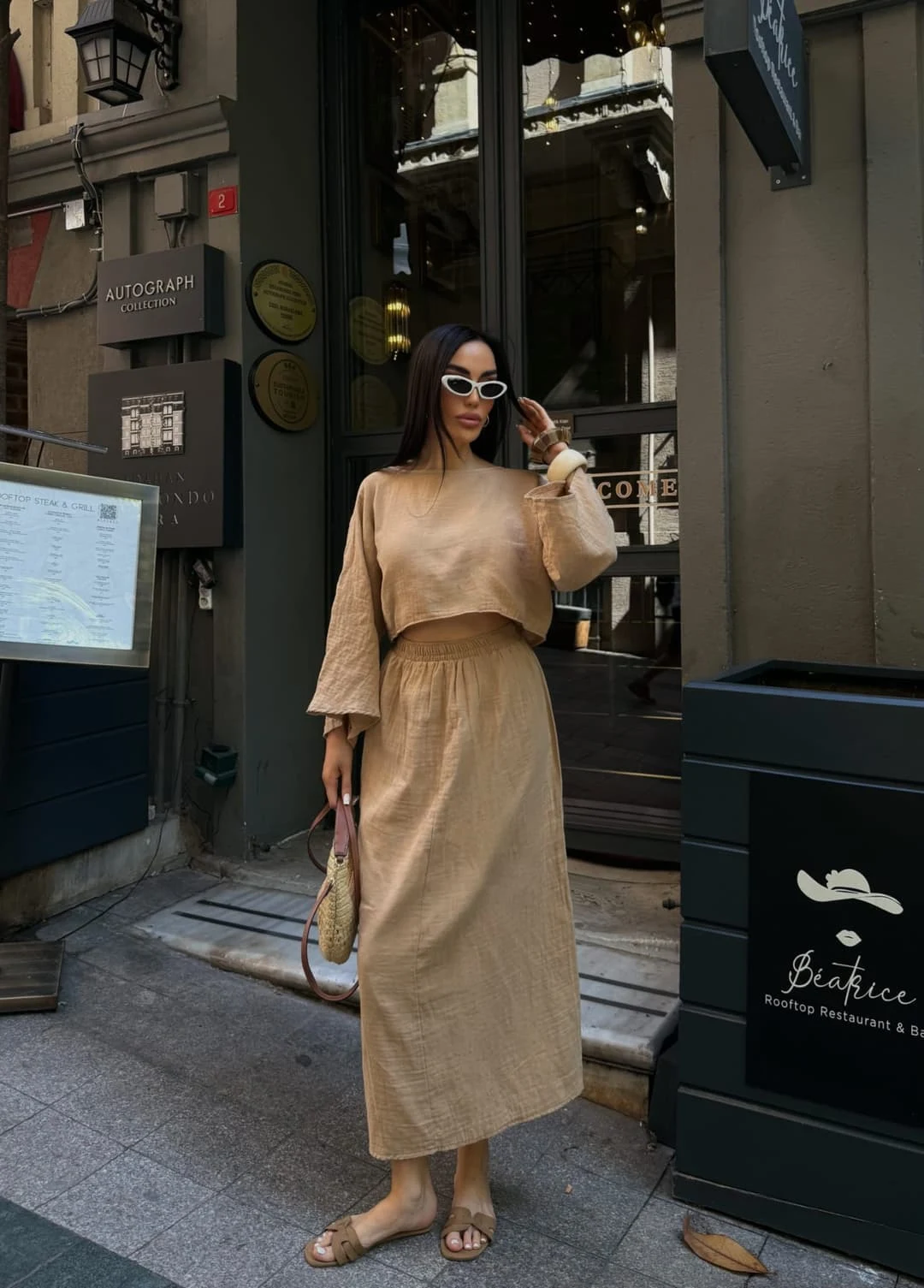 Bluz Ve Etek Müslin Takım Camel