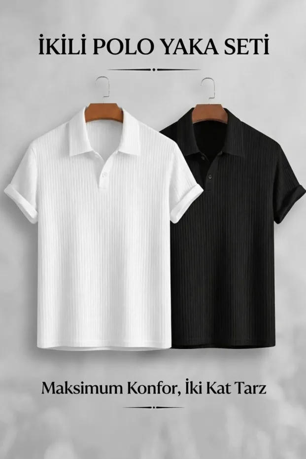 2-Pack Set Oversize Striped Cotton Polo T-Shirt 1