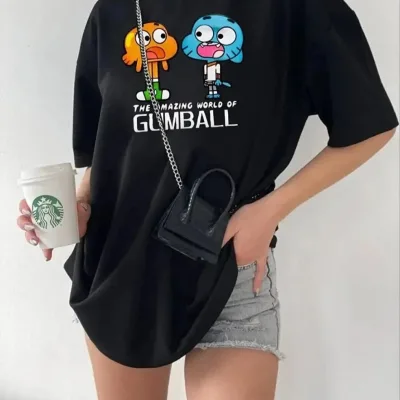 Tîşorta Jinan a Reş Oversize Bi Stûyê Bisîkletê Çapkirî Kurteçong 1