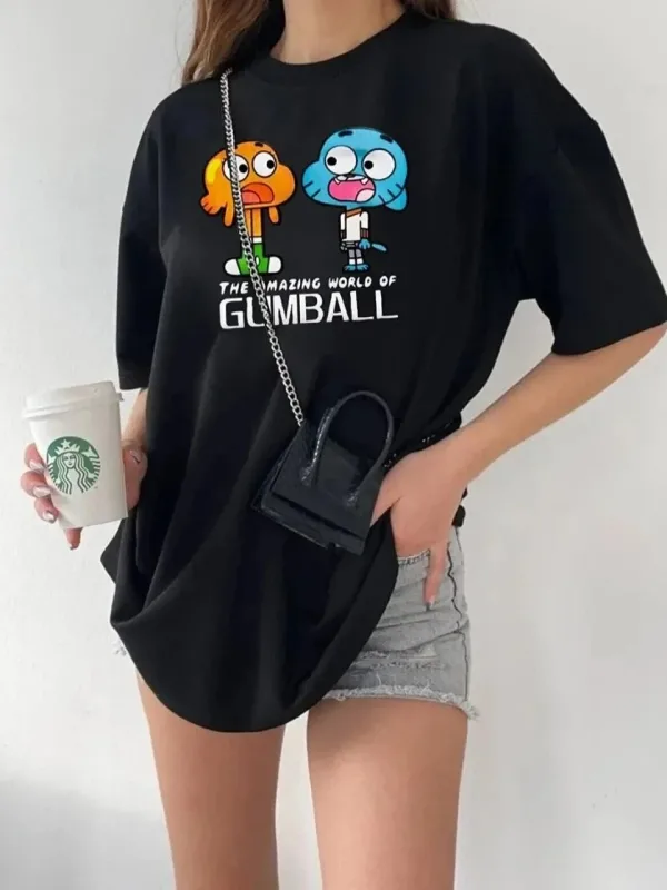 Tîşorta Jinan a Reş Oversize Bi Stûyê Bisîkletê Çapkirî Kurteçong 1