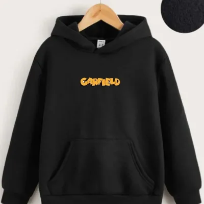 Kids Black Garfield Printed Hooded Front-Back Sweatshirt 2