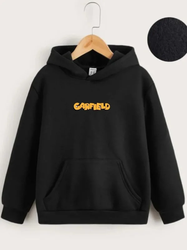 Kids Black Garfield Printed Hooded Front-Back Sweatshirt 2