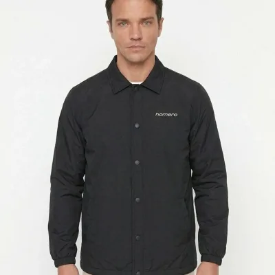Jacket for Men, Black, Waterproof, Lined, Snap Button, Seasonal 4