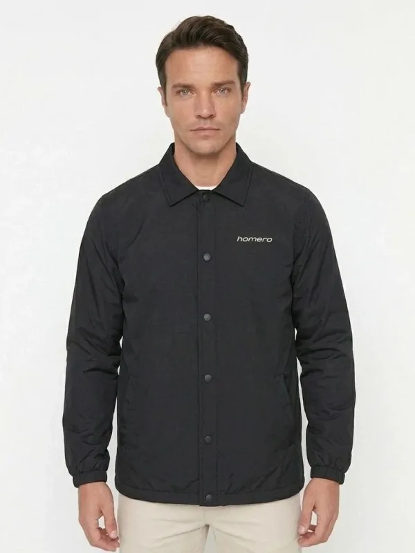 Jacket for Men, Black, Waterproof, Lined, Snap Button, Seasonal 4
