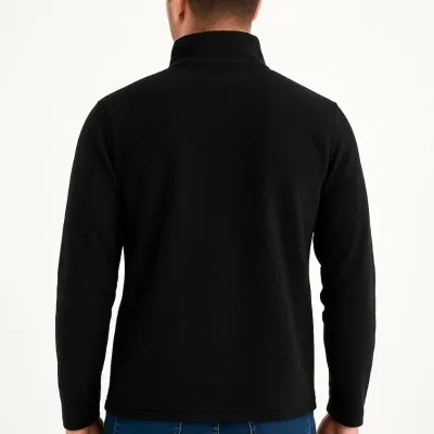 Pánský černý poloviční zip stojáček polarový svetr s náprsní kapsou 3