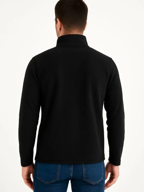 Pánský černý poloviční zip stojáček polarový svetr s náprsní kapsou 3