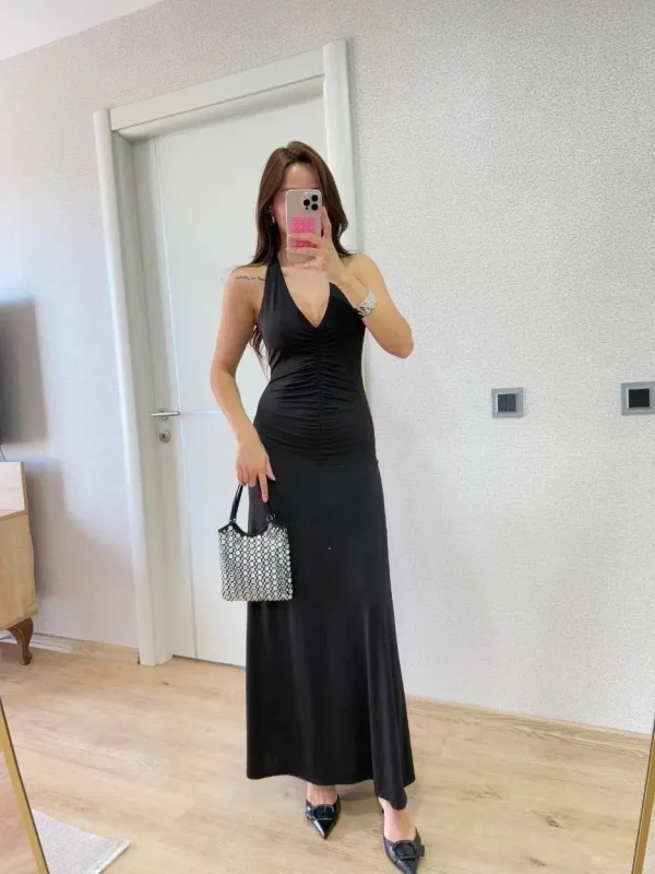 Women's Black Backless Long Dress 8