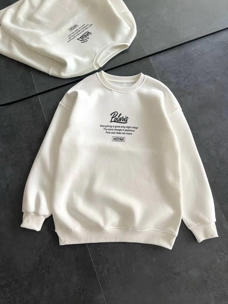 Damski Biały Oversize 3-nitkowy Bawełniany Rowerowy Kołnierz Nadrukowany Sweatshirt