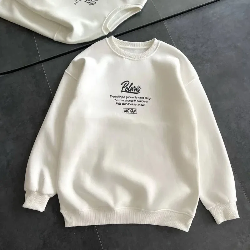 Női Fehér Oversize 3 Szálas Pamut Kerékpárnyakú Nyomott Sweatshirt