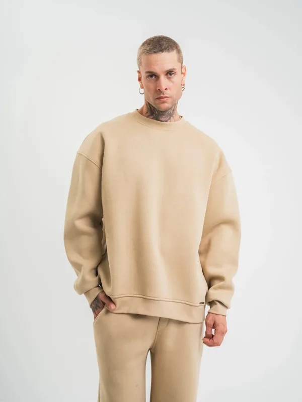 Muški bež dugi rukav bicikli kragna 3 pređe pamučni debeli sweatshirt 5