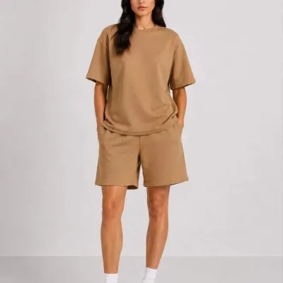 Ženski smeđi oversize modal mekani teksturirani set sa džepovima 4