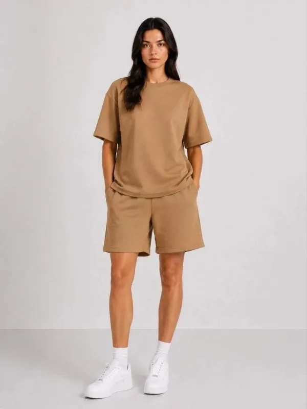 Ženski smeđi oversize modal mekani teksturirani set sa džepovima 4