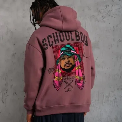 Bărbat Trandafir Uscat Oversize 3 Fire Bumbac Glugă Imprimat Sweatshirt 1
