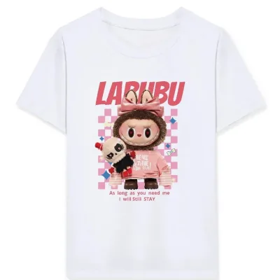 Lány Fehér Labubu Nyomott Oversize Gyerek Póló 1