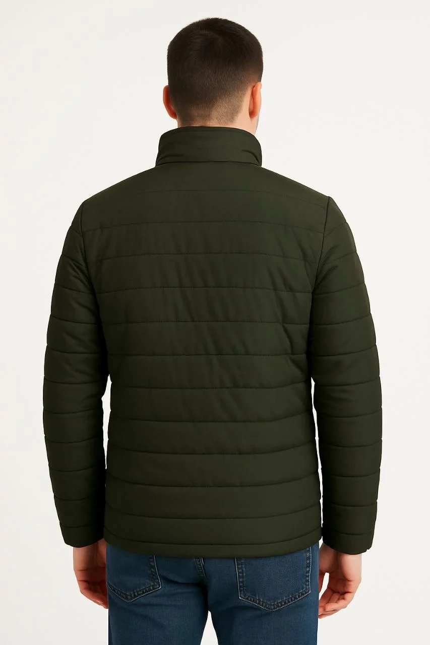 Pánská khaki vodoodpudivá prošívaná bomber bunda s podšívkou a zipem 2