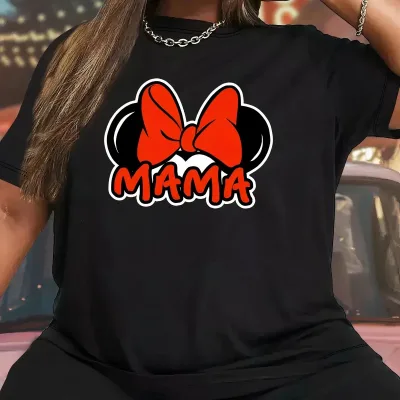 Dámske čierne oversize tričko s výstrihom do V a potlačou na tému mama 1