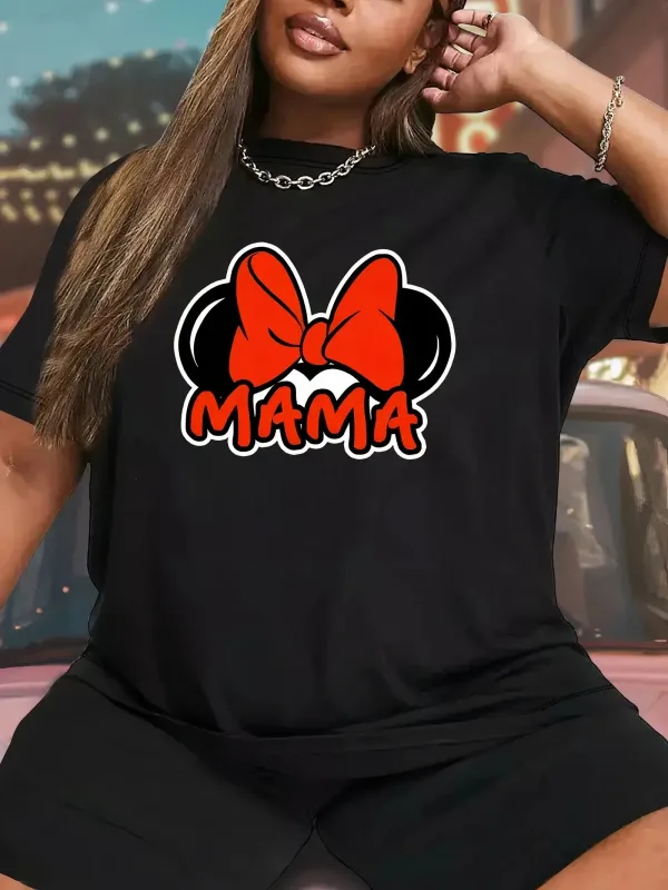 Dámske čierne oversize tričko s výstrihom do V a potlačou na tému mama 1