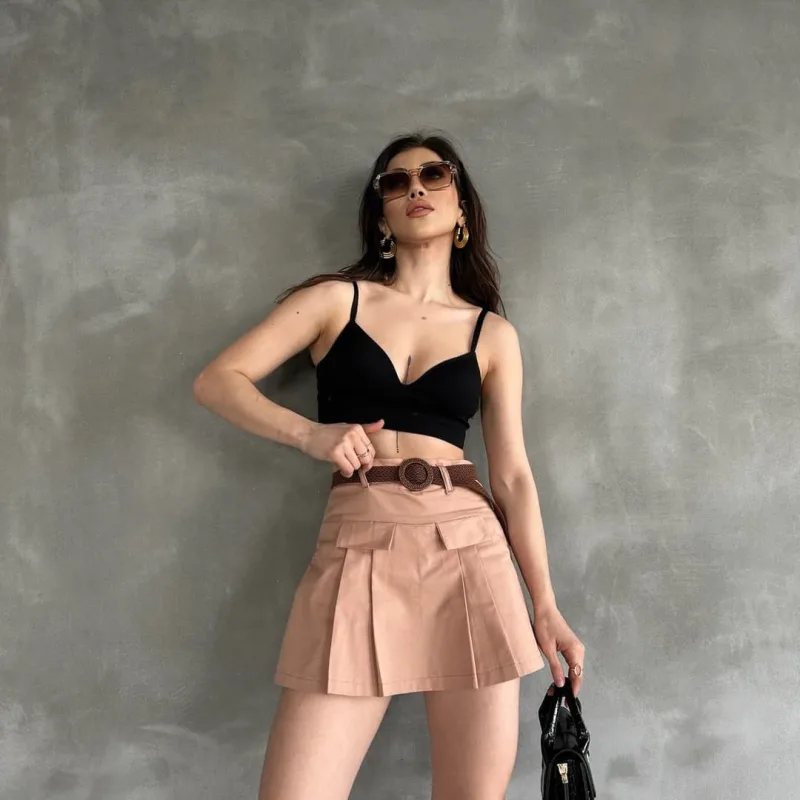 Pásek Klopa Detail Gabardine Šortky Sukně Meruňková