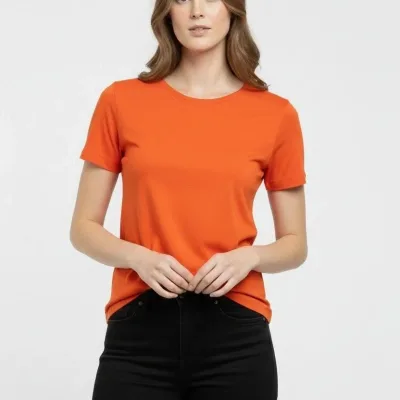 Ženska narančasta slim fit biciklistička kragna s likrom basic majica 3
