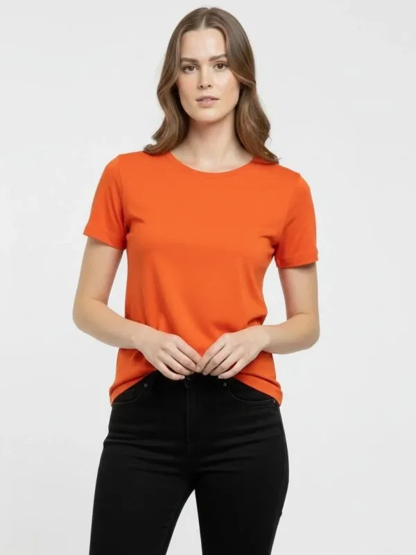 Ženska narančasta slim fit biciklistička kragna s likrom basic majica 3
