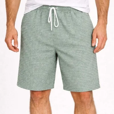 Men's Mint Green Gingham Elastic Waist Drawstring Pockets Summer Shorts 4