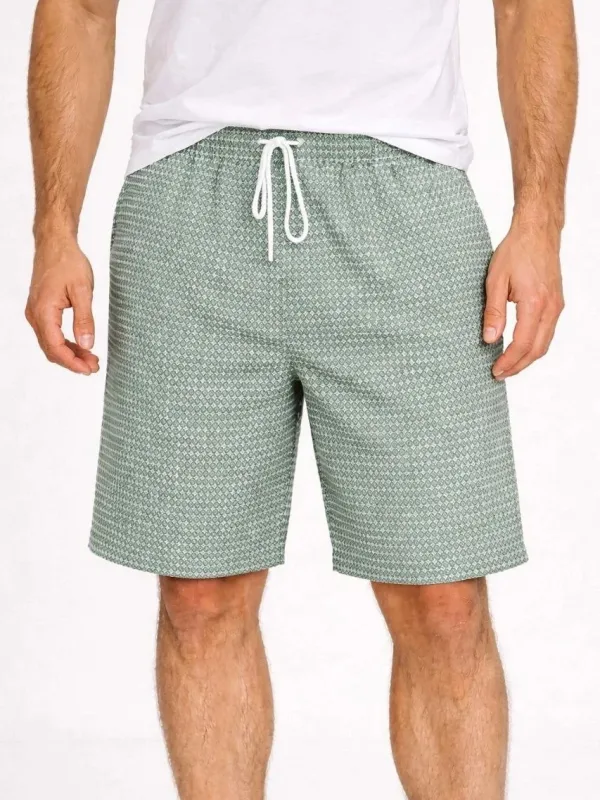 Men's Mint Green Gingham Elastic Waist Drawstring Pockets Summer Shorts 4