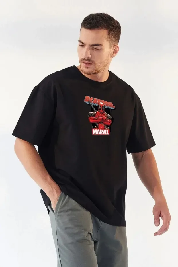 Машки црн oversize бициклет јака печатен маица 1