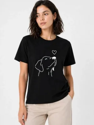 Ženska crna minimal pas figura print majica