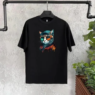 Dětské černé oversized potištěné tričko s límečkem 1