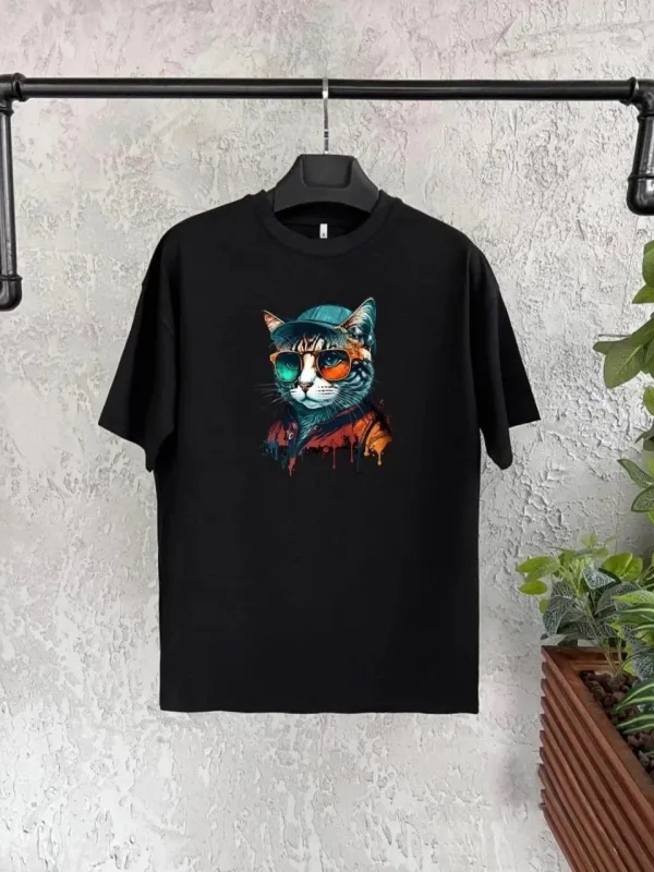 Dětské černé oversized potištěné tričko s límečkem 1
