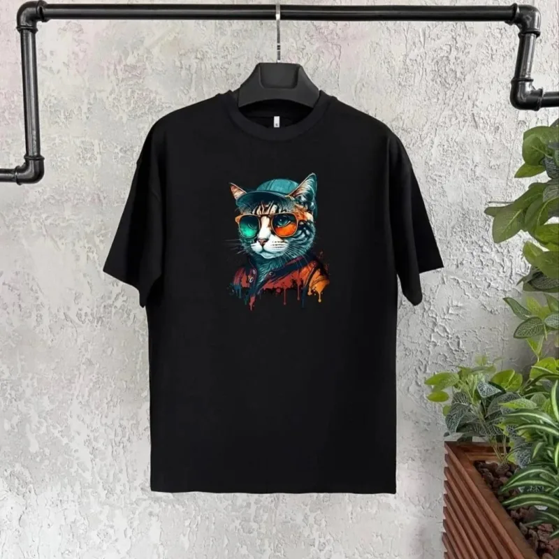 Παιδικό Μαύρο Oversize Τυπωμένο Ποδηλατόλαιμο Τ-Shirt