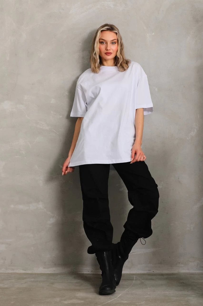 Kadın Beyaz Düz Penye Kısa Kol T-Shirt