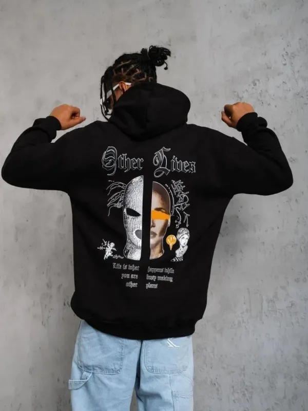 Mêr Reş 3 Têl Pembû Kêşkêşî Çapkirî Sweatshirt 1