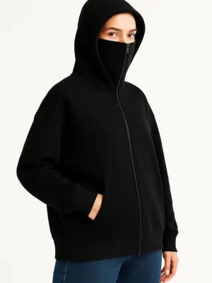 Femeie Neagră 3 Fire Dublă Glugă Mască Detalii Hoodie