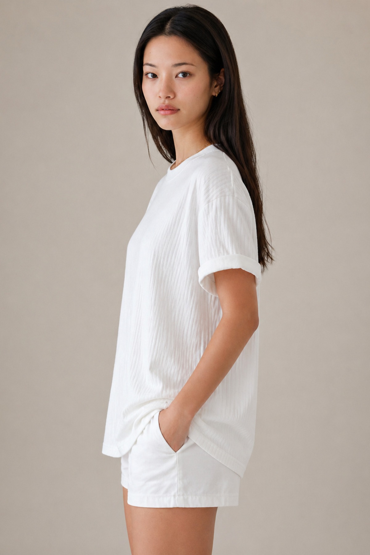 Fehér ribana oversize póló 100% pamut bő szabás 5