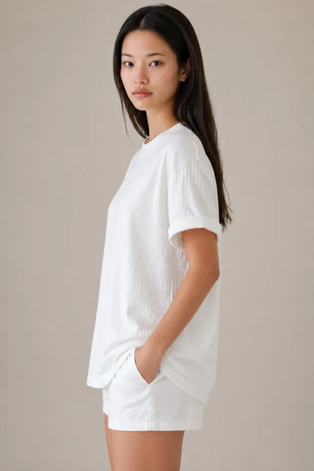 Fehér ribana oversize póló 100% pamut bő szabás 5