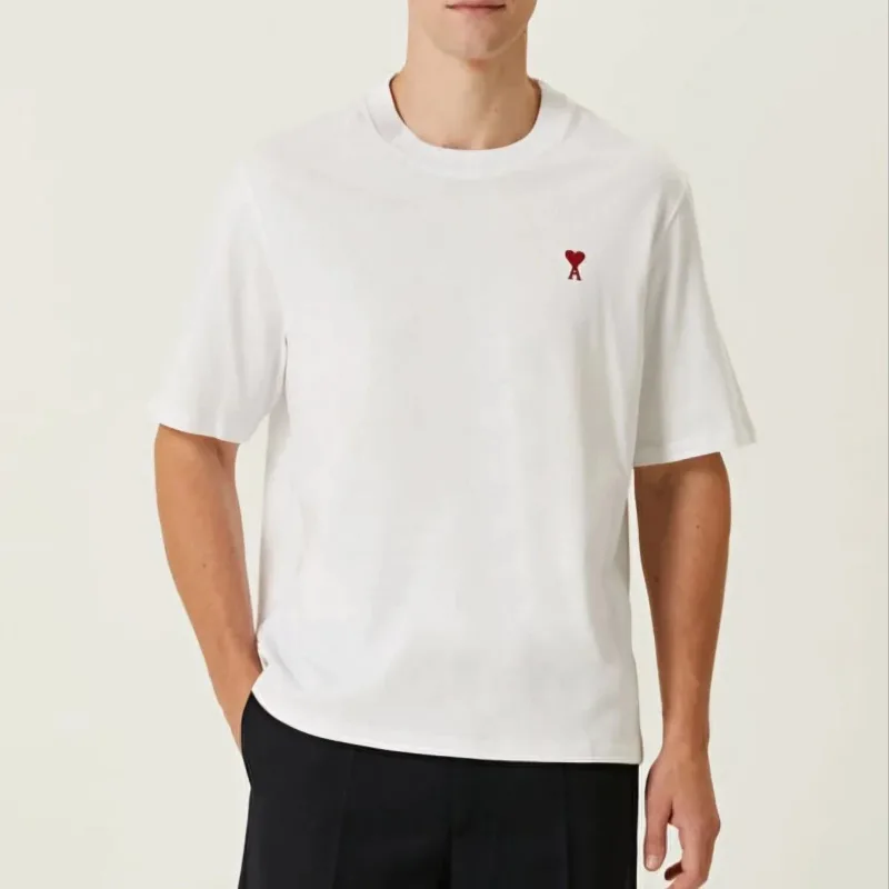 Men's White Oversize Crew Neck Heart Printed T-Shirt