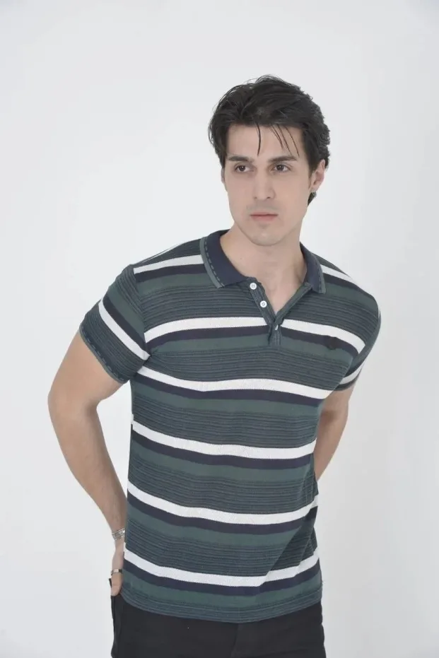 Чоловіча футболка-поло хакі slim fit, тканинна смужка 1