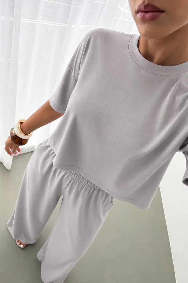Női szürke oversized kerékpárnyakú nyomott szett 3