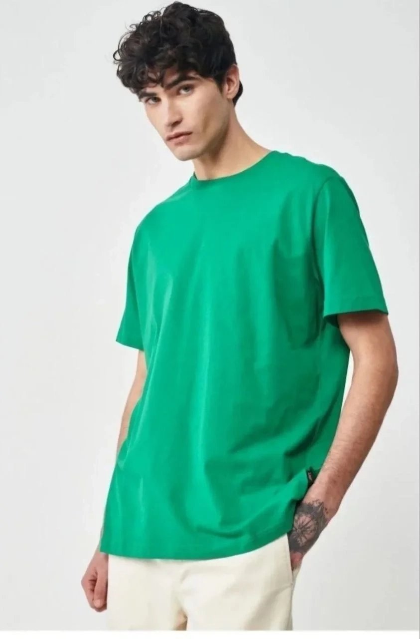Men's Green Regular Crew Neck Jersey Cotton T-Shirt