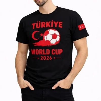 მამაკაცის შავი World Cup 2026 პრინტიანი ფეხბურთის თემატიკის მაისური 3