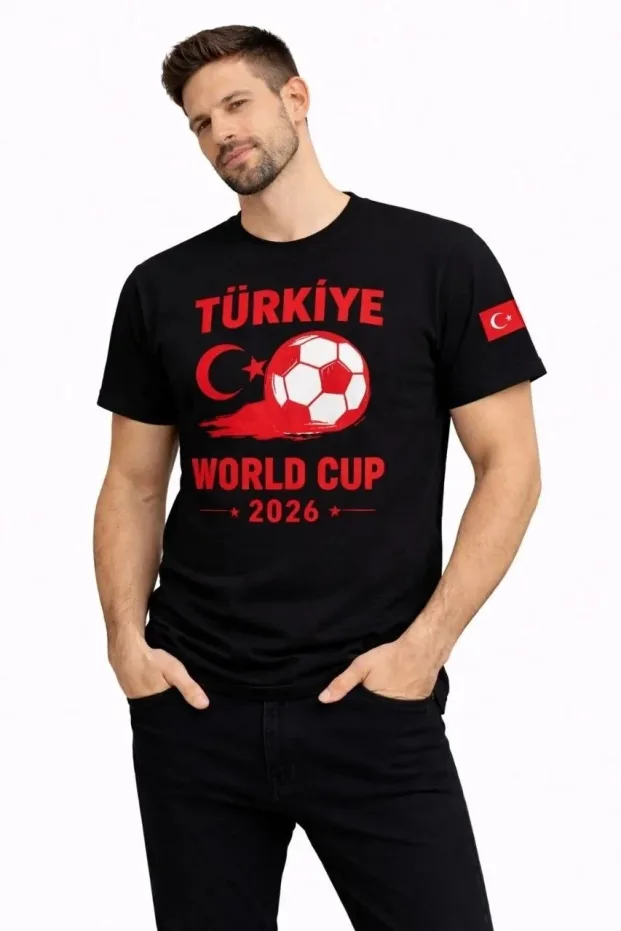მამაკაცის შავი World Cup 2026 პრინტიანი ფეხბურთის თემატიკის მაისური 3
