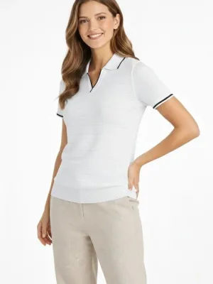 Damski Biały Bez Guzików Polo Kołnierz Tkany Triko T-shirt