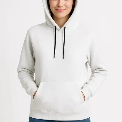 Gra Ngjyrë e Bardhë Oversize 3 Fije Pambuk Kapuç Xhep Kanguri Sweatshirt 4