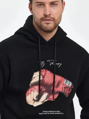 Mêr Reş Boxy Bi Kevanê 3 Têl Pembeyî Çapkirî Sweatshirt
